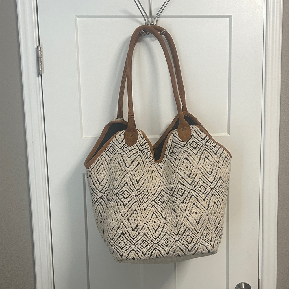 Elegant Tan and Black Patterned Tote Bag
